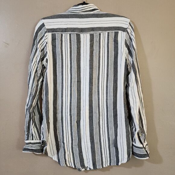 Merona Womens Knit Top Size M White Black Striped Long Sleeve Button Down - Picture 7 of 9